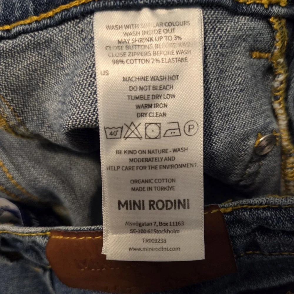 Mini Rodini x Wrangler Girls Bootcut Jeans Dove Print Denim Size 9-11Y